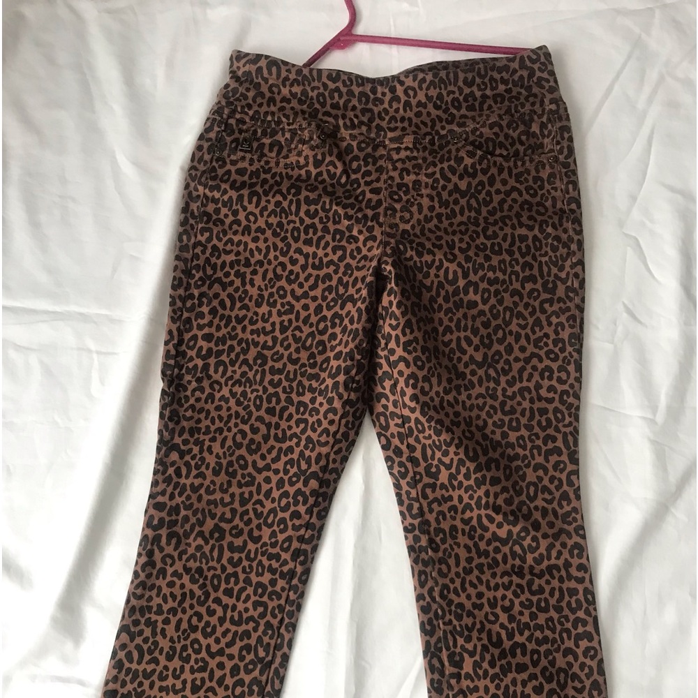 BELLE KIM GRAVEL BROWN WITH BLACK ANIMAL PRINT PULL ON PANTS SIZE 6 PETITE